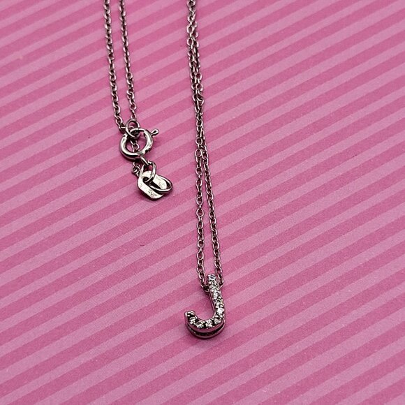 JCM Letter Necklace "J" Sterling Silver 925 with CZ Rhinestones Dainty - Picture 2 of 10
